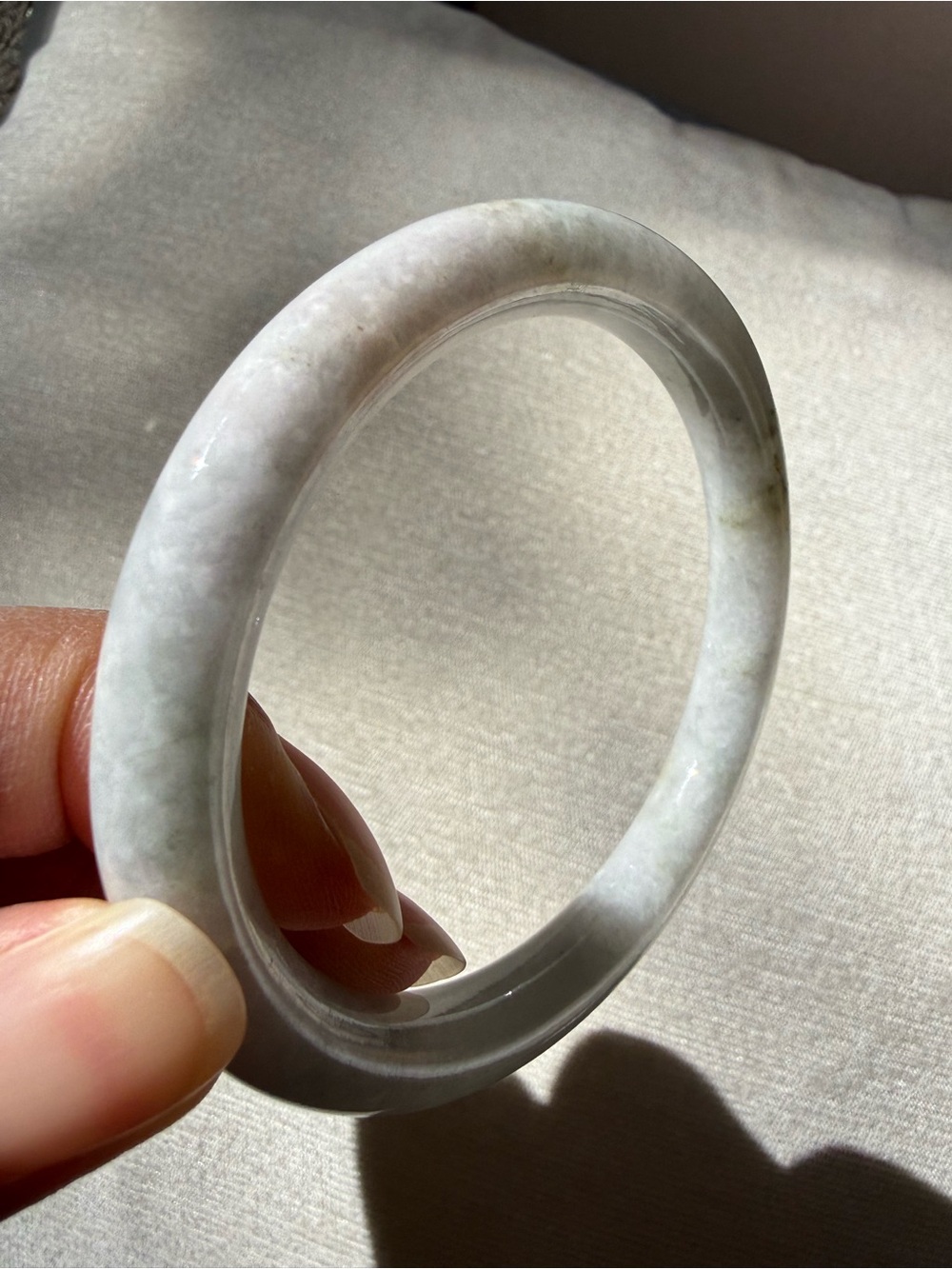 58.4 White Green Burmese Jadeite Jade - Natural Grade A Bangle Bracelet - Picture 13 of 14